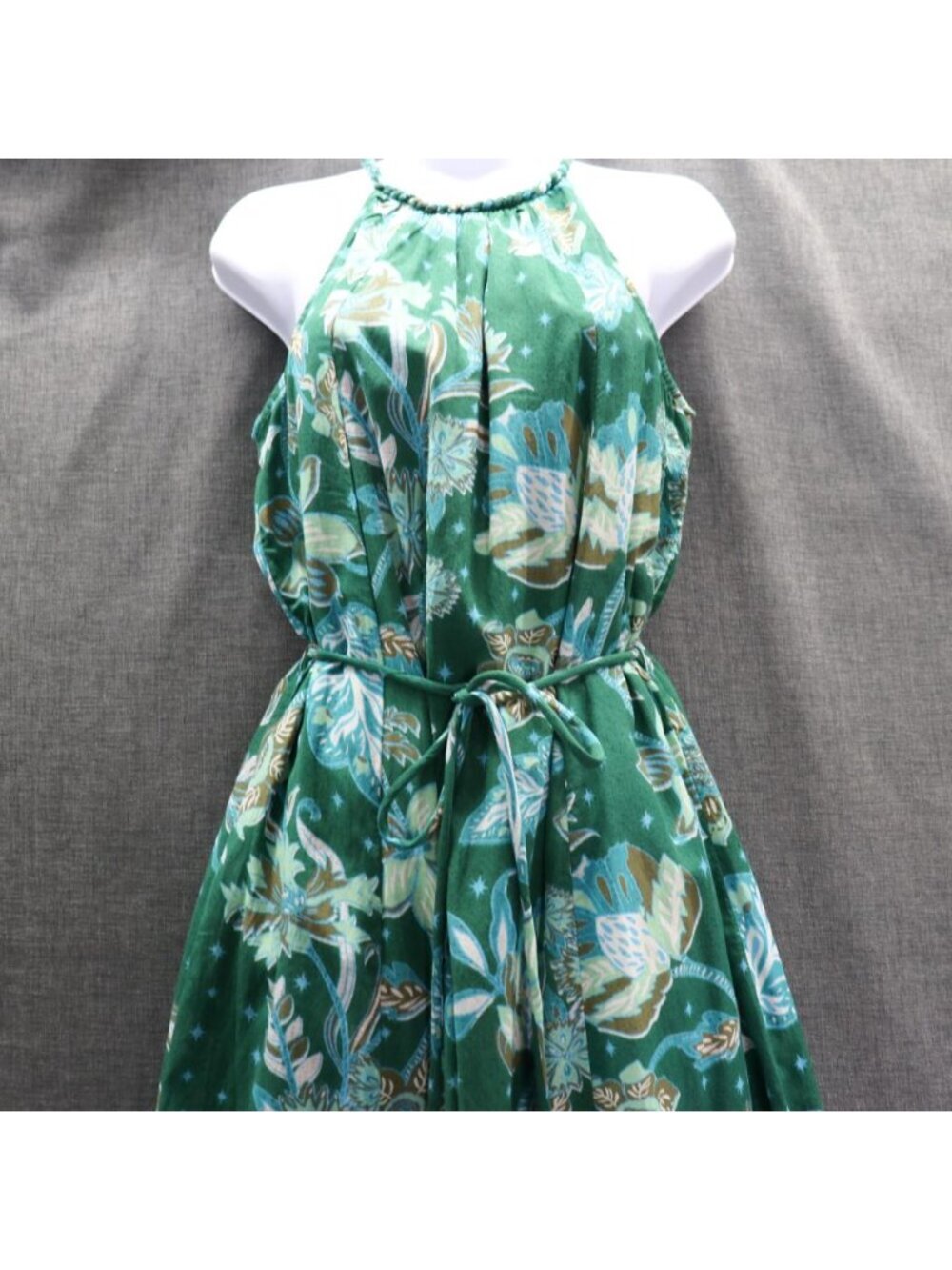 Sundance Teal Floral Maxi Halter Dress XS Handkerchief Boho Viscose Cotton - Picture 4 of 16